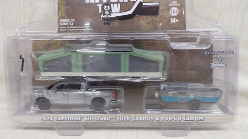 #32320-DR 1/64 2024 Chevrolet Silverado High Country Pickup with Pop-Up Camper - Raw Metal Chase