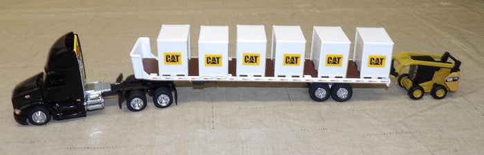 #84675 1/64 Black Peterbilt 579 with Flatbed Trailer, Cat 272D Skid Steer Loader & Pallet Boxes