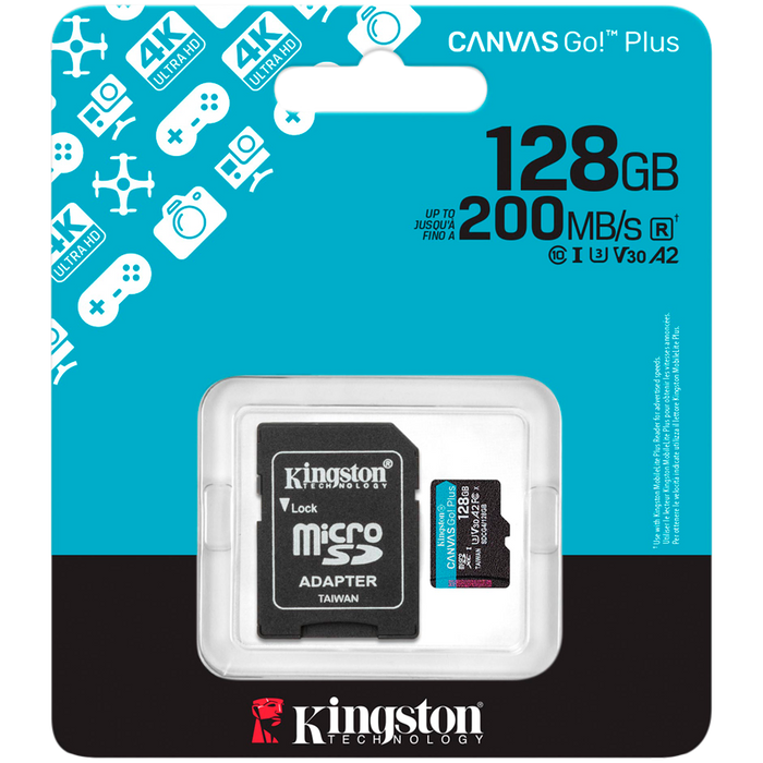 Kingston 128GB microSDXC Canvas Go Plus Gen4 200MB/s A2 U3 V30 Card + Adapter – alternate product view 3