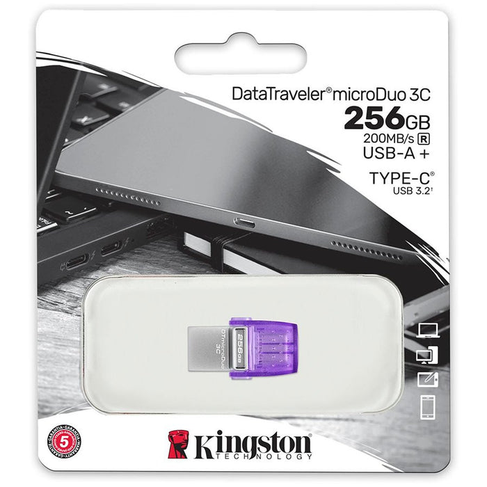 Kingston 256GB DataTraveler microDuo 3C 200MB/s dual USB-A + USB-C – alternate product view 3