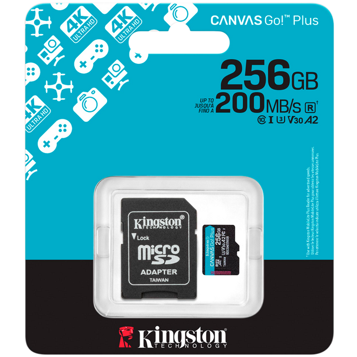 Kingston 256GB microSDXC Canvas Go Plus Gen4 200MB/s A2 U3 V30 Card + Adapter – alternate product view 3