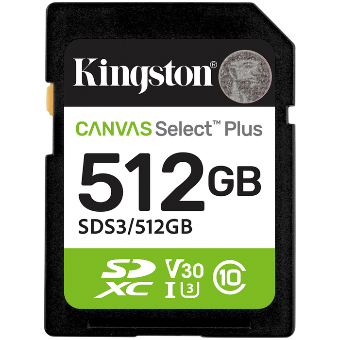 KINGSTON 512GB SDXC Canvas Select Plus Gen3 150MB/s C10 UHS-I U3 V30