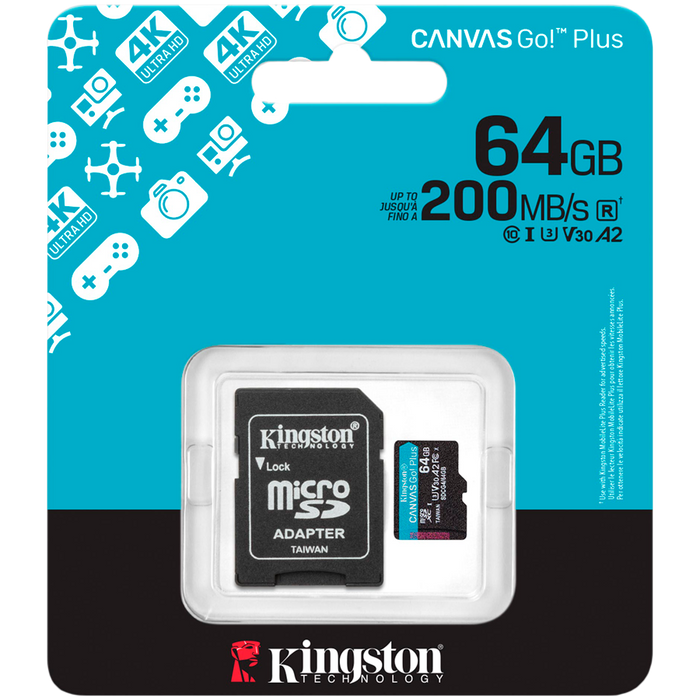 Kingston 64GB microSDXC Canvas Go Plus Gen4 200MB/s A2 U3 V30 Card + Adapter – alternate product view 3