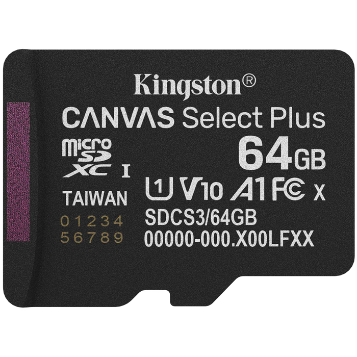 Kingston 64GB micSDXC Canvas Select Plus Gen3 100R A1 Single Pack w/o ADP
