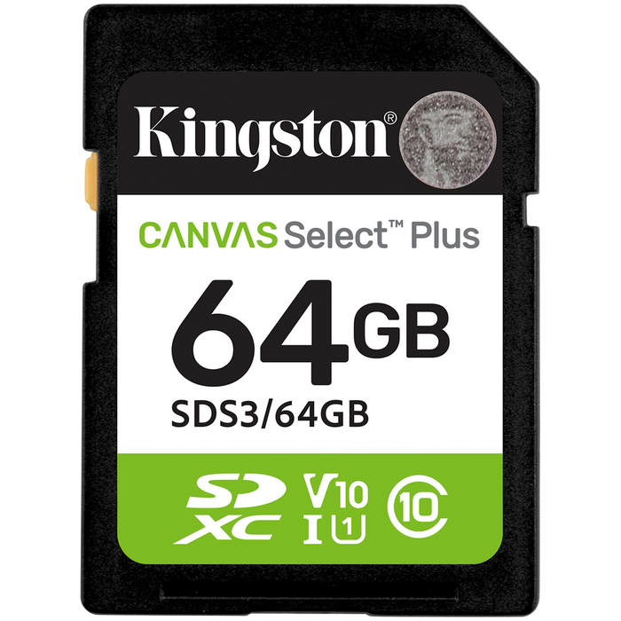 Kingston 64GB SDXC Canvas Select Plus Gen3 100MB/s C10 UHS-I U1 V10