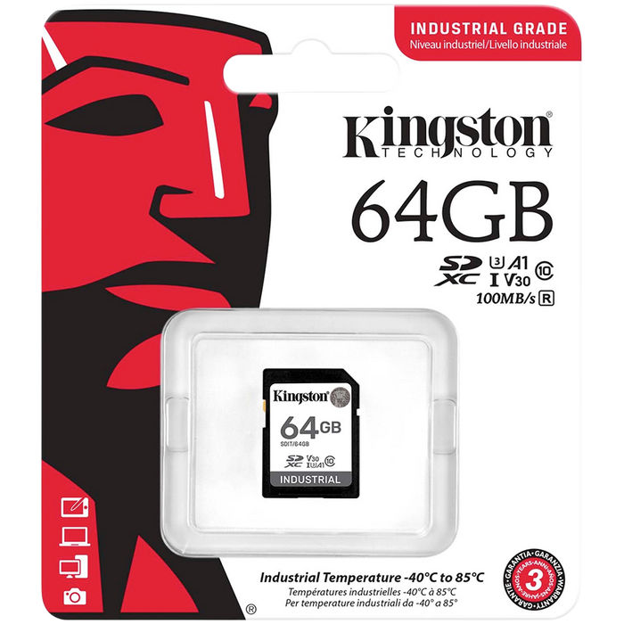 Kingston 64GB SDXC Industrial -40C to 85C C10 UHS-I U3 V30 A1 pSLC – alternate product view 3