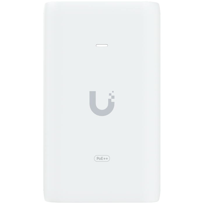 UBIQUITI PoE++ Adapter; Delivers up to 60W of PoE++; Surge, peak pulse, and overcurrent protection; Contains RJ45 data input, AC cable with earth ground, and PoE++ output; LED indicator for status monitoring.