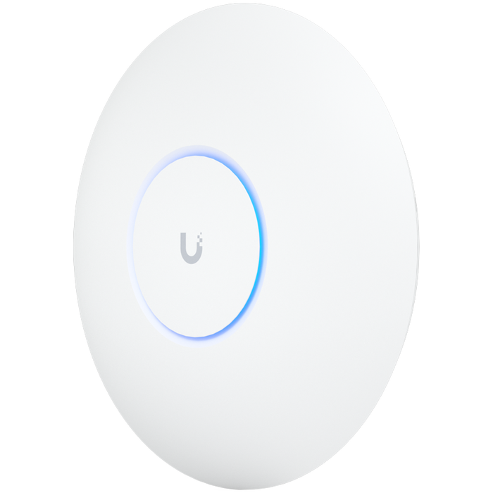 UBIQUITI U6 Pro; WiFi 6; 6 spatial streams; 140 m² (1,500 ft²) coverage; 350+ connected devices; Powered – product photo