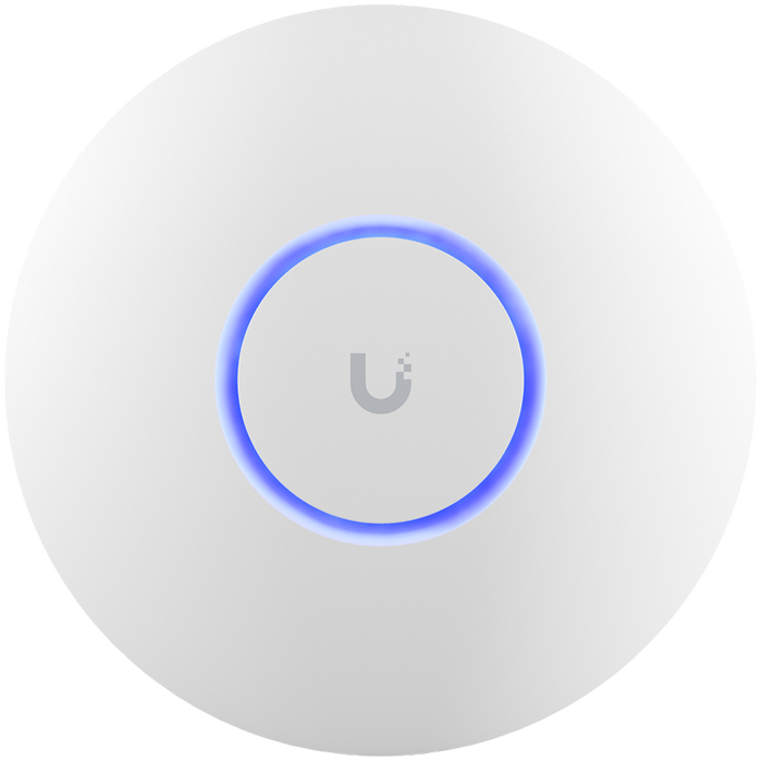 UBIQUITI U6+, WiFi 6, 4 spatial streams, 140 m² (1,500 ft²) coverage, 300+ connected devices, Powered using – product photo